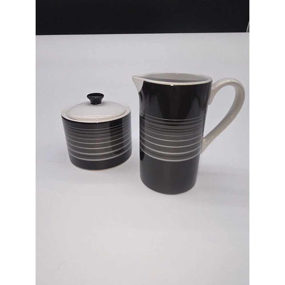Lot of 2 Nautica Sloane Square Creamer  Sugar Bowl Lid Set  Pattern Tableware